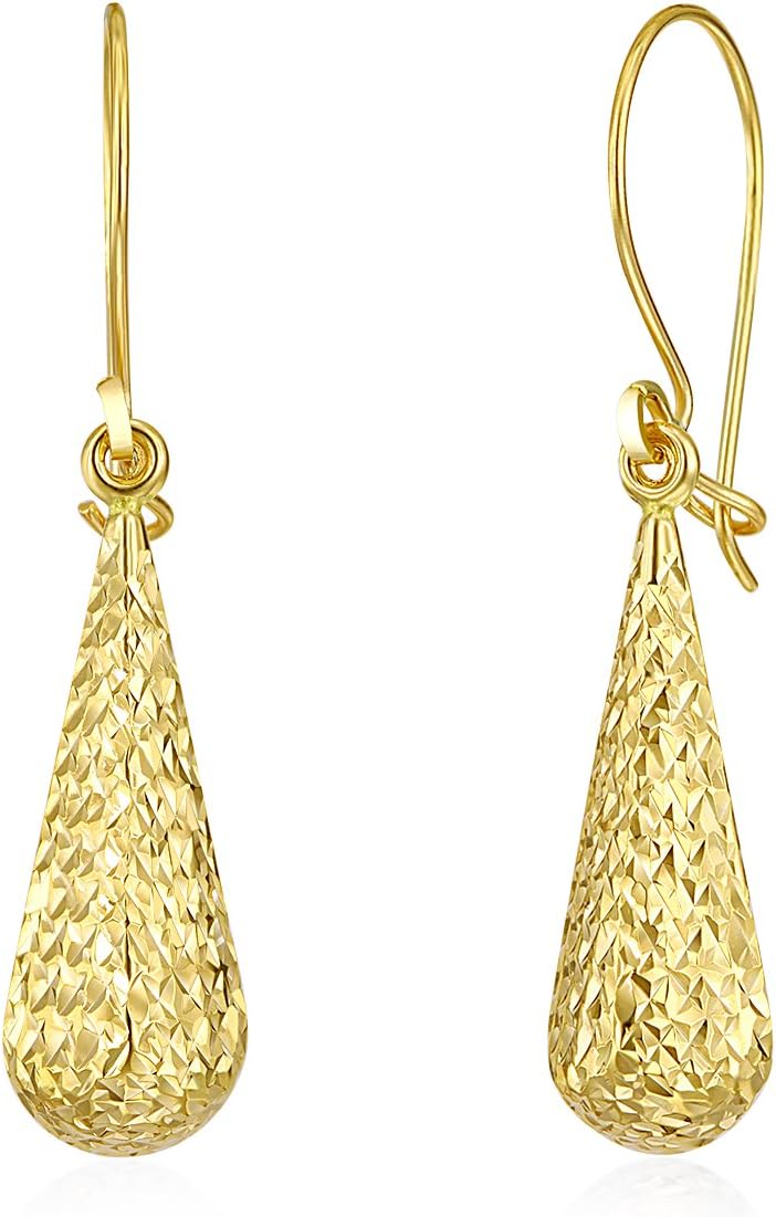 TWJC 14k REAL Yellow Gold Fancy Dangle Earrings (6 x 25mm)