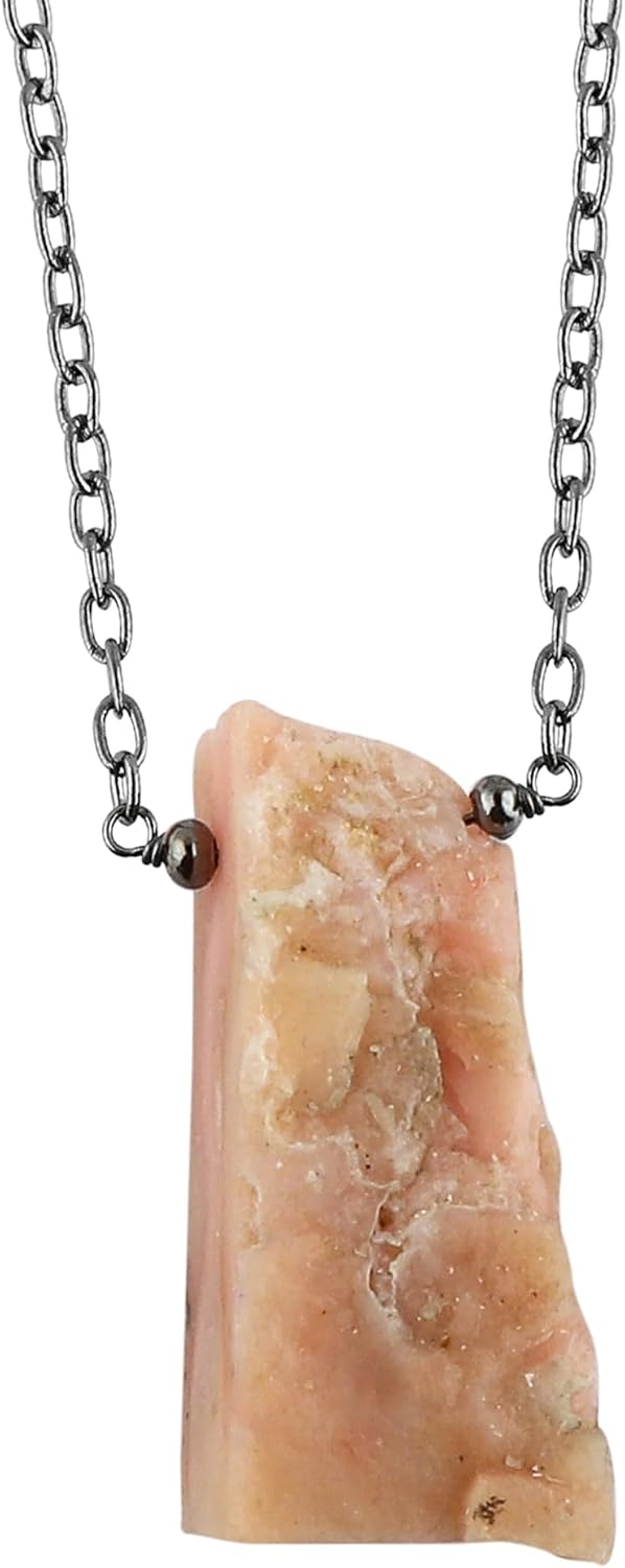 Raw Gemstone Pendant Necklace for Women |Natural Healing Crystal Rough Pendant 15–25 Carat | 8–14 mm Stone |Black Plated Chain 16+2 Inch Adjustable | Gift Jewelry