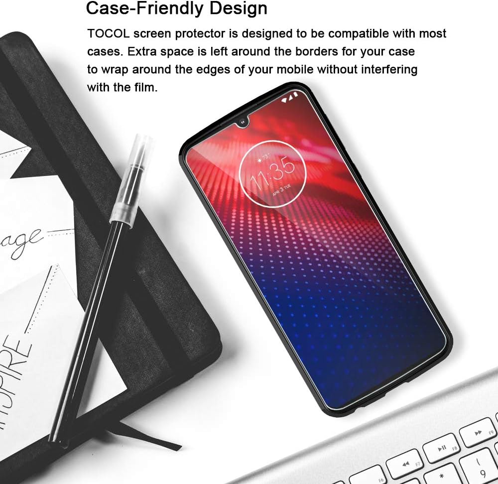 TOCOL 3 Pack Compatible with Motorola Moto Z4 Screen Protector Tempered Glass HD Clarity Touch Accurate 9H Hardness with Easy Installation Tray