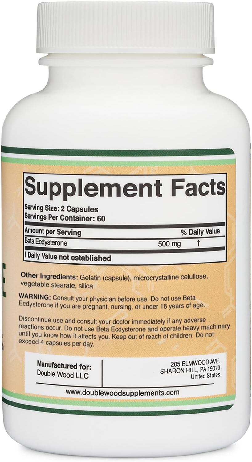 Beta Ecdysterone Supplement - 500mg Per Serving (120 Capsules, 60 Servings) Powerful Plant Anabolic to Support Men's Health (Non-GMO and Gluten Free) by Double Wood - Image 3