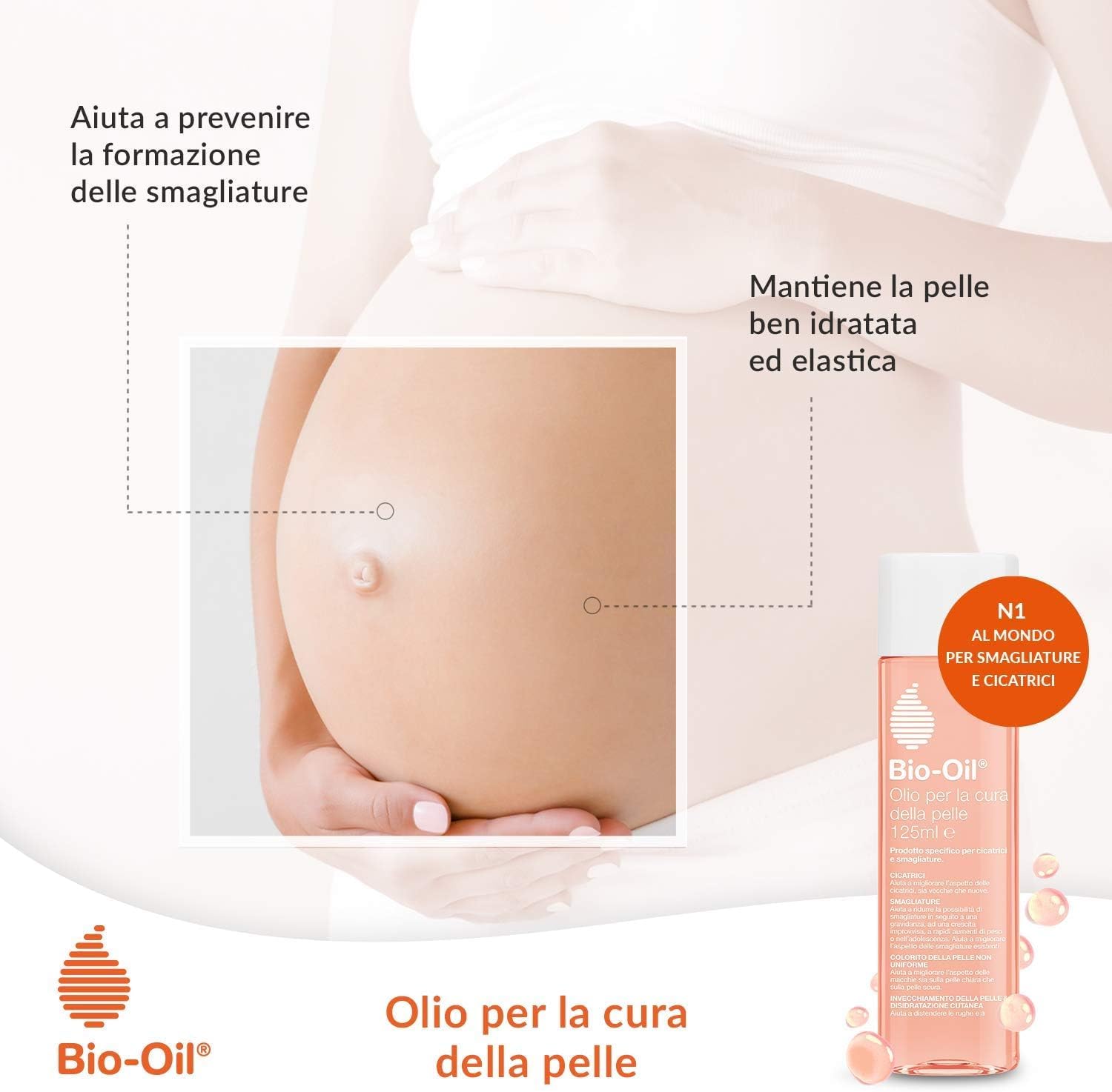 Bio-Oil Olio Trattamento Per La Pelle Con Azione Idratante Cicatrizzante E Anti Smagliature, Nasconde Le Cicatrici, Le Smagliature E Gli Inestetismi Della Pelle, 125 Ml