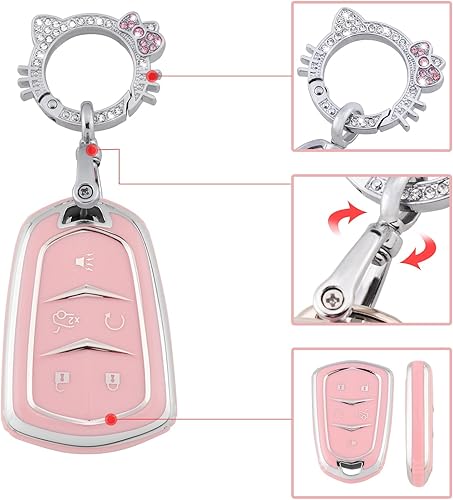 Miniatura 10 de Pangpai Funda de llavero rosa para BMW, funda de TPU suave con llavero brillante para BMW X1 X2 X3 X5 X6 X7 y Series 1, 2, 3, 4, 5, 6, 7, 8