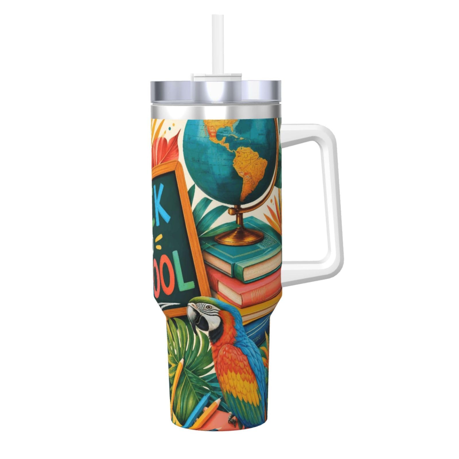 Vaso aislado de 40 oz con tapa con pajilla y asa, conserva tus bebidas frías todo el día