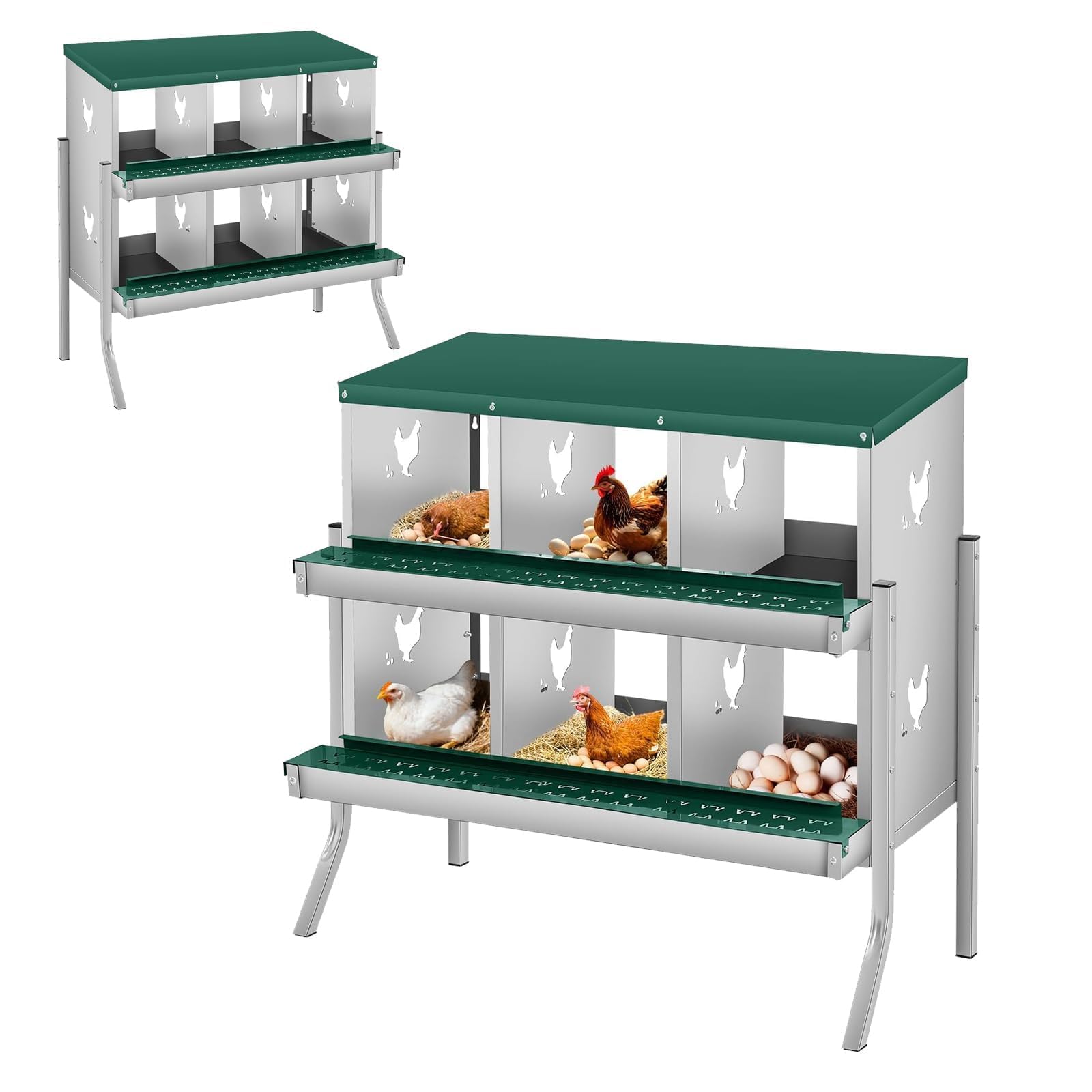 GarveeLife 6 Compartment Chicken Nesting Box, Metal Roll Away Laying Box
