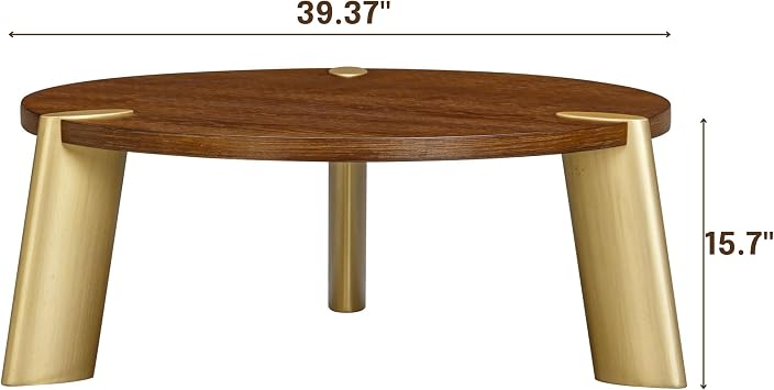 NTC 40 Inch Tribase Boho Wooden Round Coffee Table for Living & Dining Rooms Waterproof & Heat Resistant, Dark Walnut
