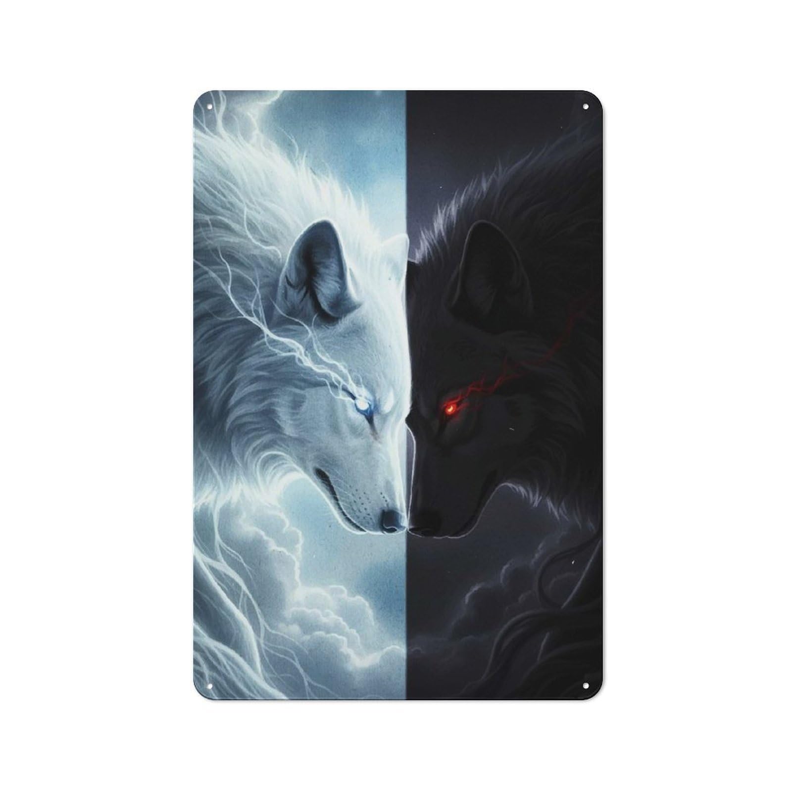 Dual Wolves Light And Dark Vintage Tin Sign 30x20cm, Rustic Bistro Wall Plaque for Coffee Bar, Kitchen, Bistro Or Tea Corner