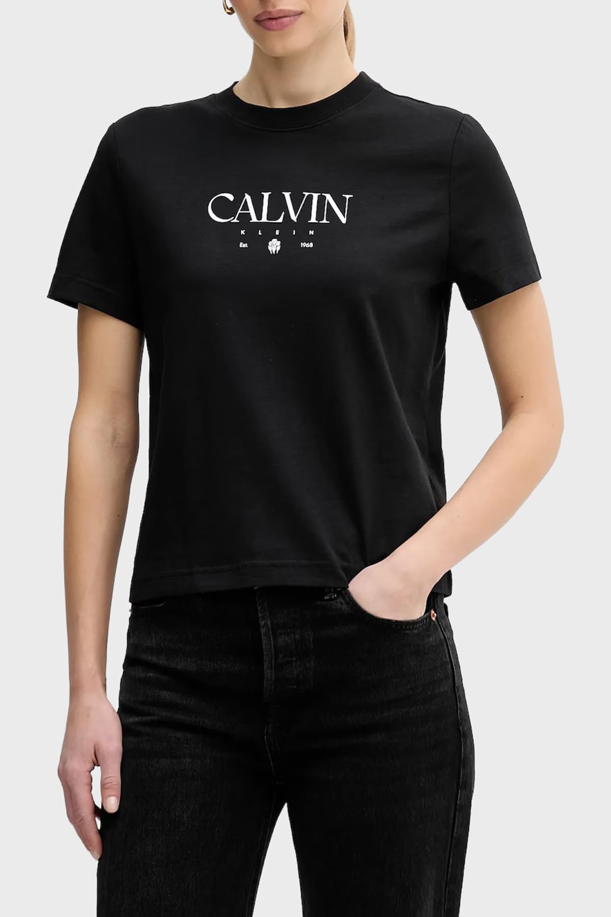 Calvin Klein Logolu% 100 Pamuk Slim Fit Bisiklet Yaka T Shirt LV047E813GUB1 Bayan T SHİRT LV047E813G UB1