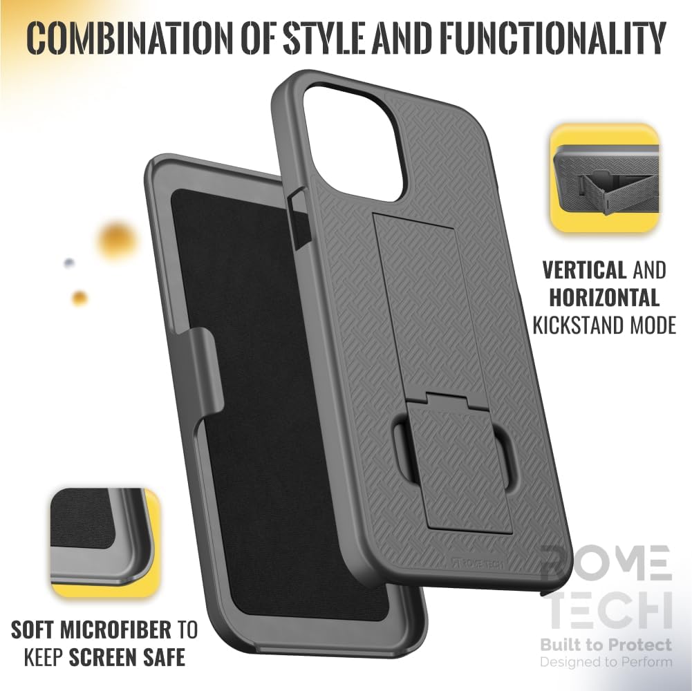 Designed for iPhone 15 Pro Case with Belt Clip Holster - Kickstand Cover Phone Case - Black - Image 5