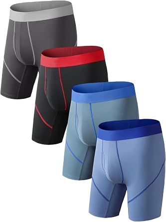 Auxo Long Boxer Briefs for Men Performance Anti Chafing Underwear with Fly Athletic Long Leg Boxer Briefs for Men Pack