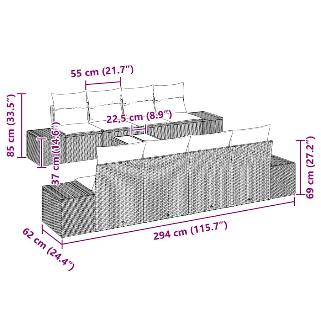 Set Divano da Giardino 7 Pezzi in Polyrattan Nero e Crema | Salotto modulare da esterno per terrazzo e patio con cuscini sfoderabili e tavolino coordinato