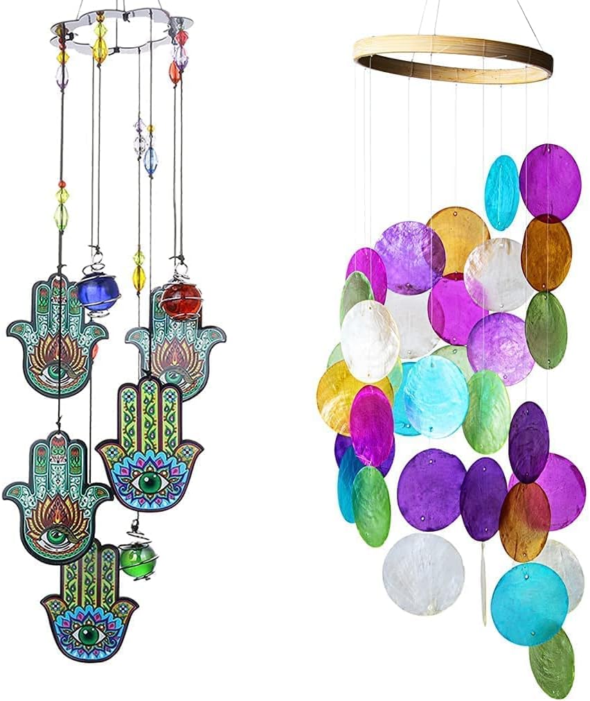 Hamsa Hand and Capiz Shell Windchime Bundle