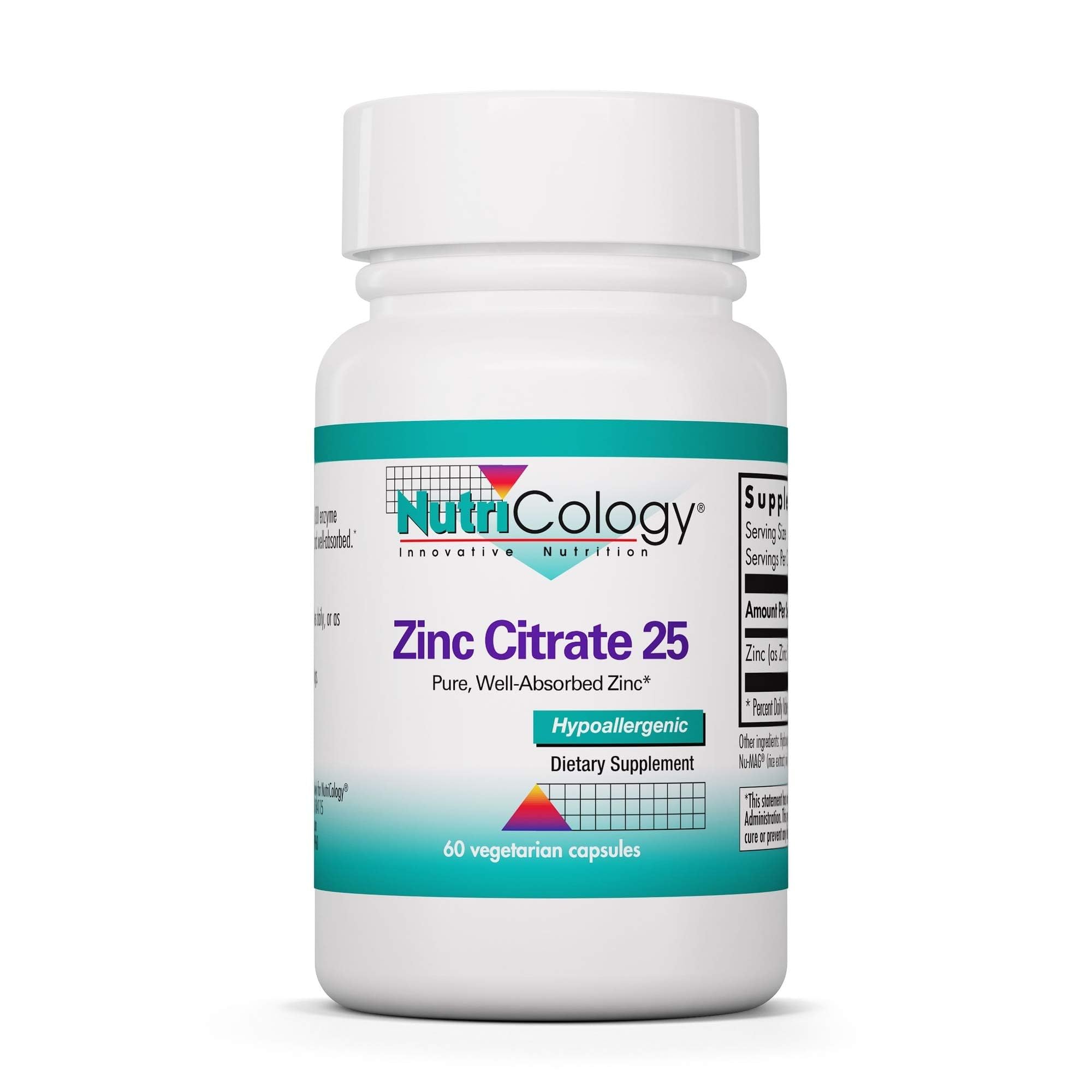 NutriCology Zinc Citrate 25 mg Immune, 60 Capsules