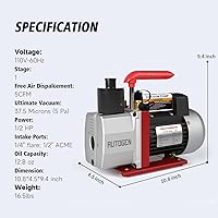 Vista 6 de Bomba de vacío de 5 CFM, bomba de vacío HVAC de 1/2 HP, 38 micrones, 110V para R12 R22 R134a R410a, de 1 etapa para recarga de refrigerante