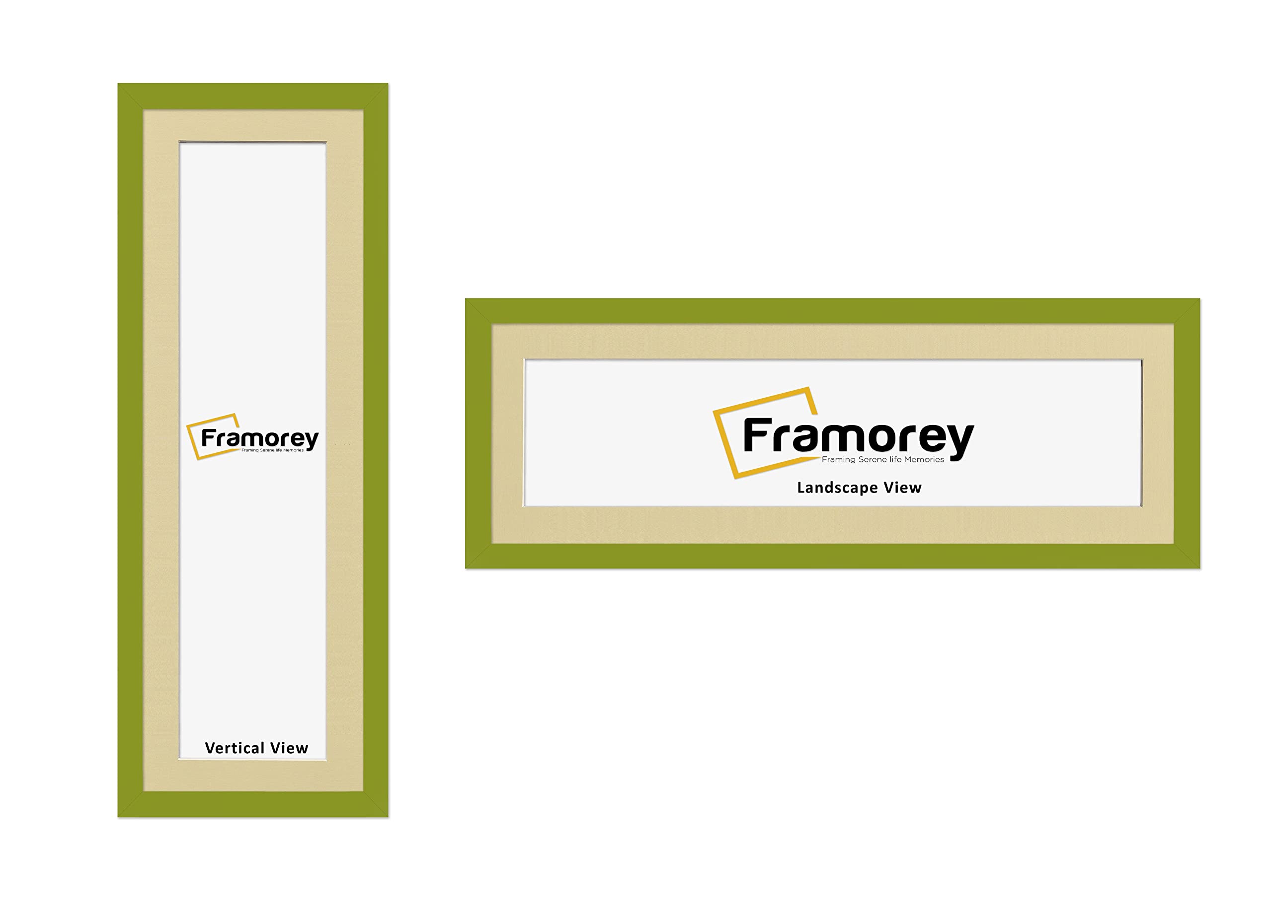 Framorey Framing Serene Life Memories Lime Green With Ivory Mount Framorey Panoramic Style, Oxford Flat Wooden Effect Picture Frame, 28X20" Size Lime Green Photo Frame With 24X16" Size Ivory Mount, Handmade Frame, Wall Art Hanging Frame, Best Home Decor Frames