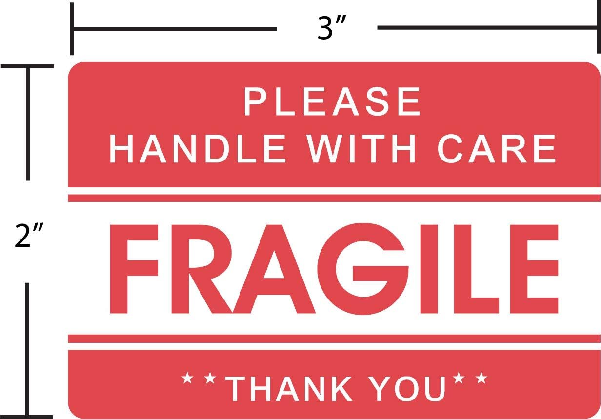 EPS Please Handle with Care - Fragile - Thank You Shipping Stickers, 2"x3", 500 Per Roll (5 Rolls)