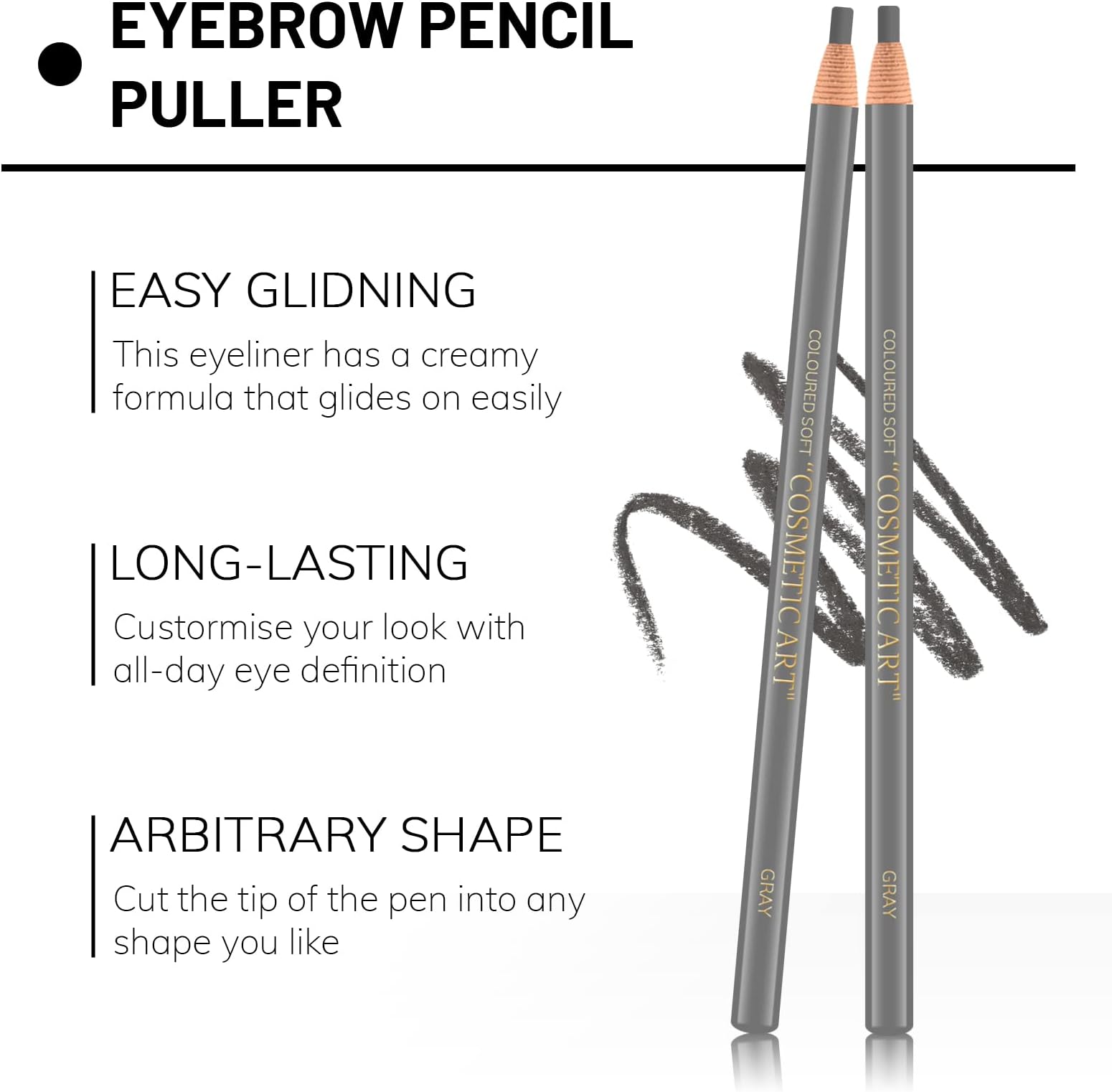 Ownest 6Pcs Pull Cord Peel-off Eyebrow Pencil Tattoo Makeup and Microblading Supplies Set for Marking, Filling and Outlining, Waterproof and Durable Permanent Eyebrow Liner-Gray