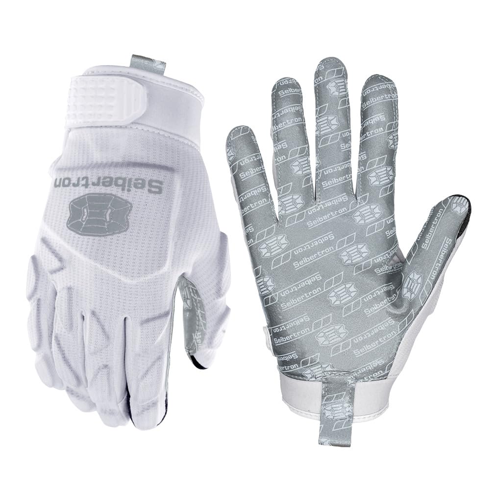 Seibertron H.P.I.R.G Touchscreen Lineman and Football Receiver Gloves, Flexible Breathable Impact Protection Back of Hand Glove Adult White XXL — image 1