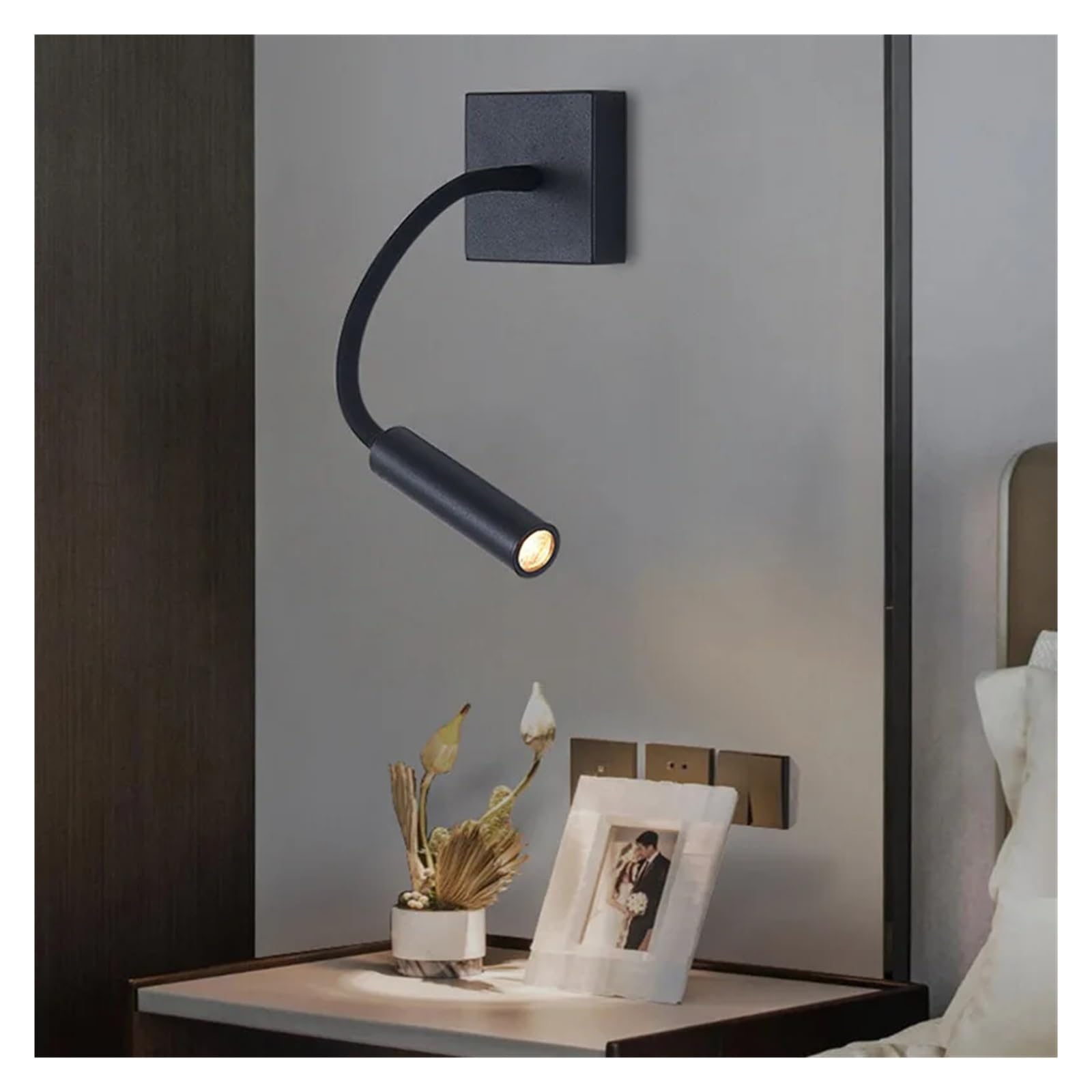 3W LED Elastyczna lampa ścienna do czytania z przełącznikiem Regulowana gęsia szyja Montaż na ścianie Gabinet Sypialnia Lampki nocne Pełne pokrycie(BLACK 3W_WITHOUT SWITCH)