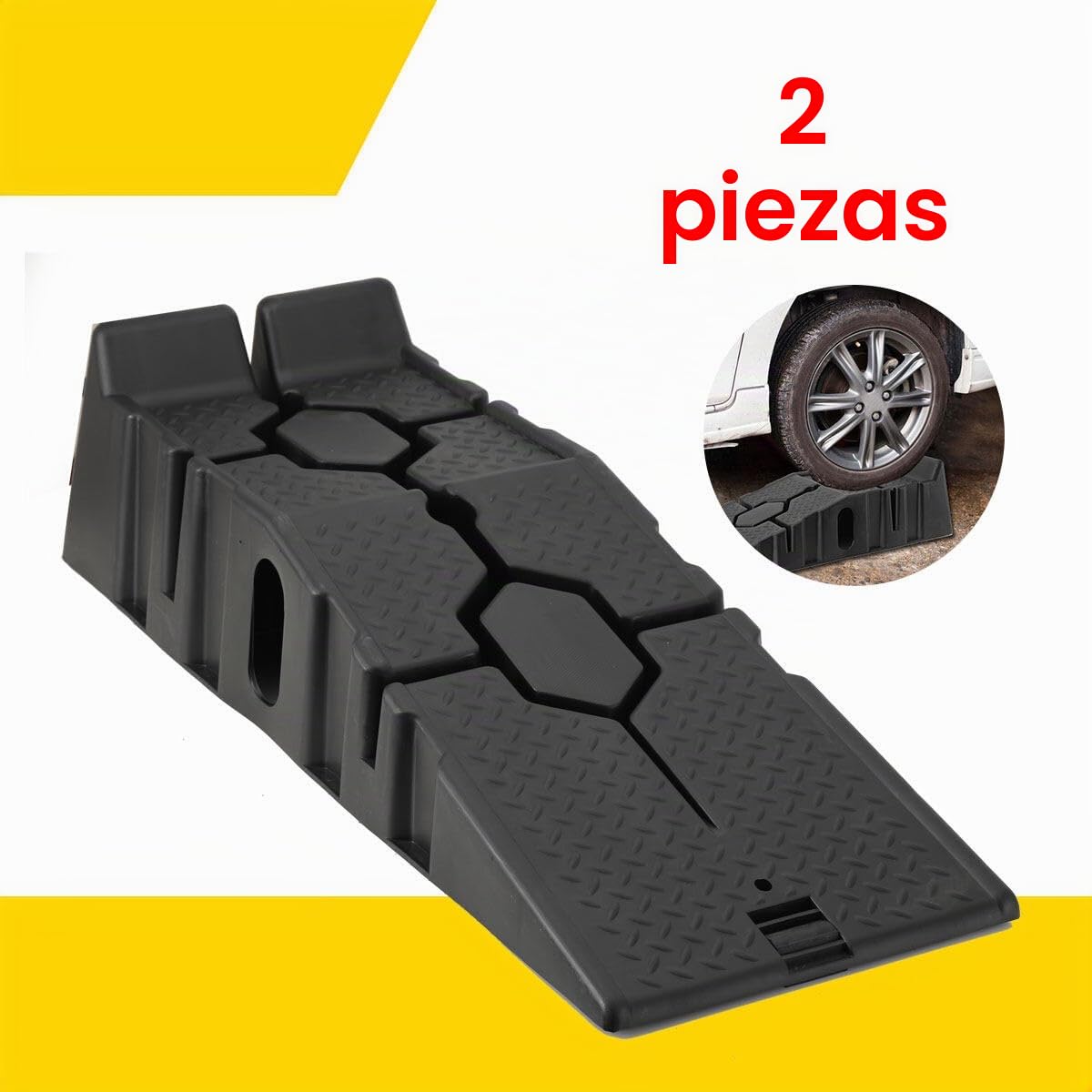 Rampa de Carga Plástica, Juego de 2 Rampas Acceso Extra Planas, 90x33x22cm, 2-3 Toneladas