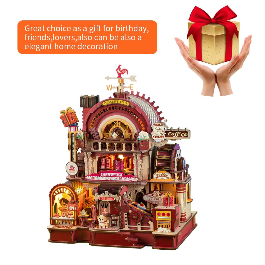 Holzpuppenhaus-Bausatz, DIY-Puppenhaus-Bausatz mit LED-Beleuchtung, kreatives Set zur Regaldekoration, 3D-Modell, kreative Geschenke für Freunde und Verwandte