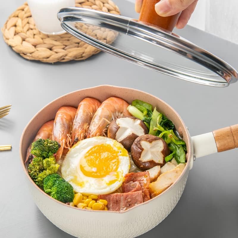 Japanese Yukihira Saucepan With Wooden Handle and Pour Spout, Nonstick Milk Soup Pan, Exquisite Small Induction Cooking Pan for Gas, Electric Stove (Avocado Green 20cm)