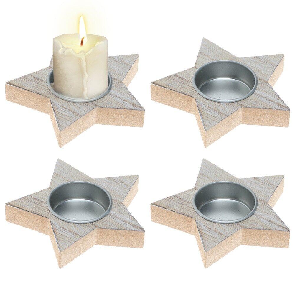 Sanfly Christmas Tealight Candle Holders 4pcs/set Wood Candle Holder 4pcs Xmas Tree Snowflake Star and Heart Shape for Desktop Decor