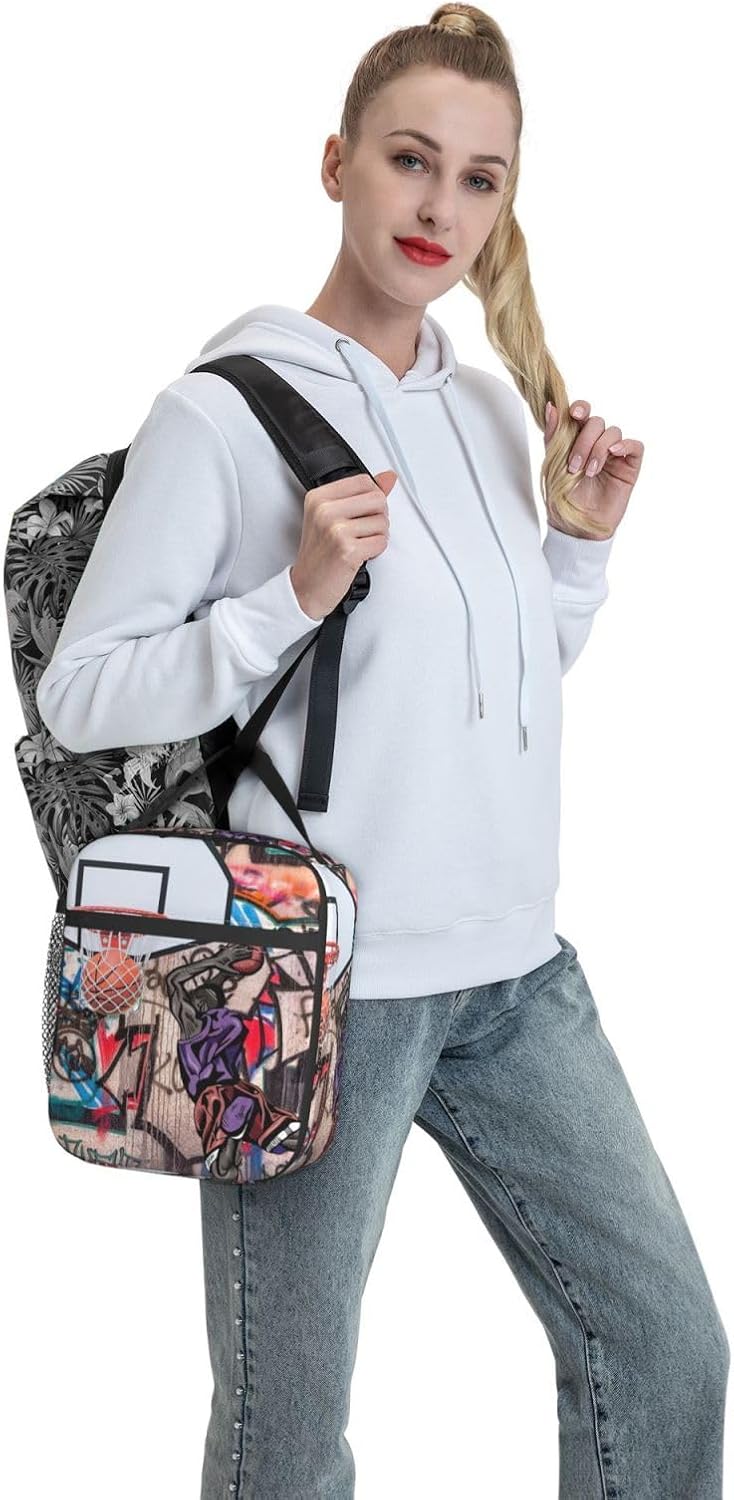 FDNUPIAN Graffiti Basketball Hip Hop Hippie Men Insulated Lunch Bag Portable Lunch Box Reusable Totes For Women Men - Image 6