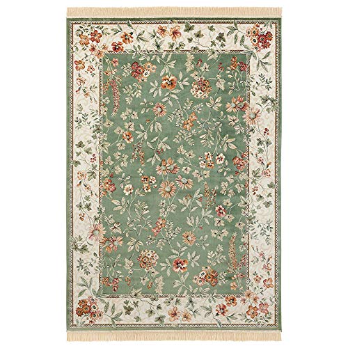 Nouristan Naveh Orient Teppich – Wohnzimmerteppich Orientalisch Kurzflor mit Fransen Vintage Orientalischer Samt-Teppich für Esszimmer, Wohnzimmer, Schlafzimmer – Grün, 160x230cm