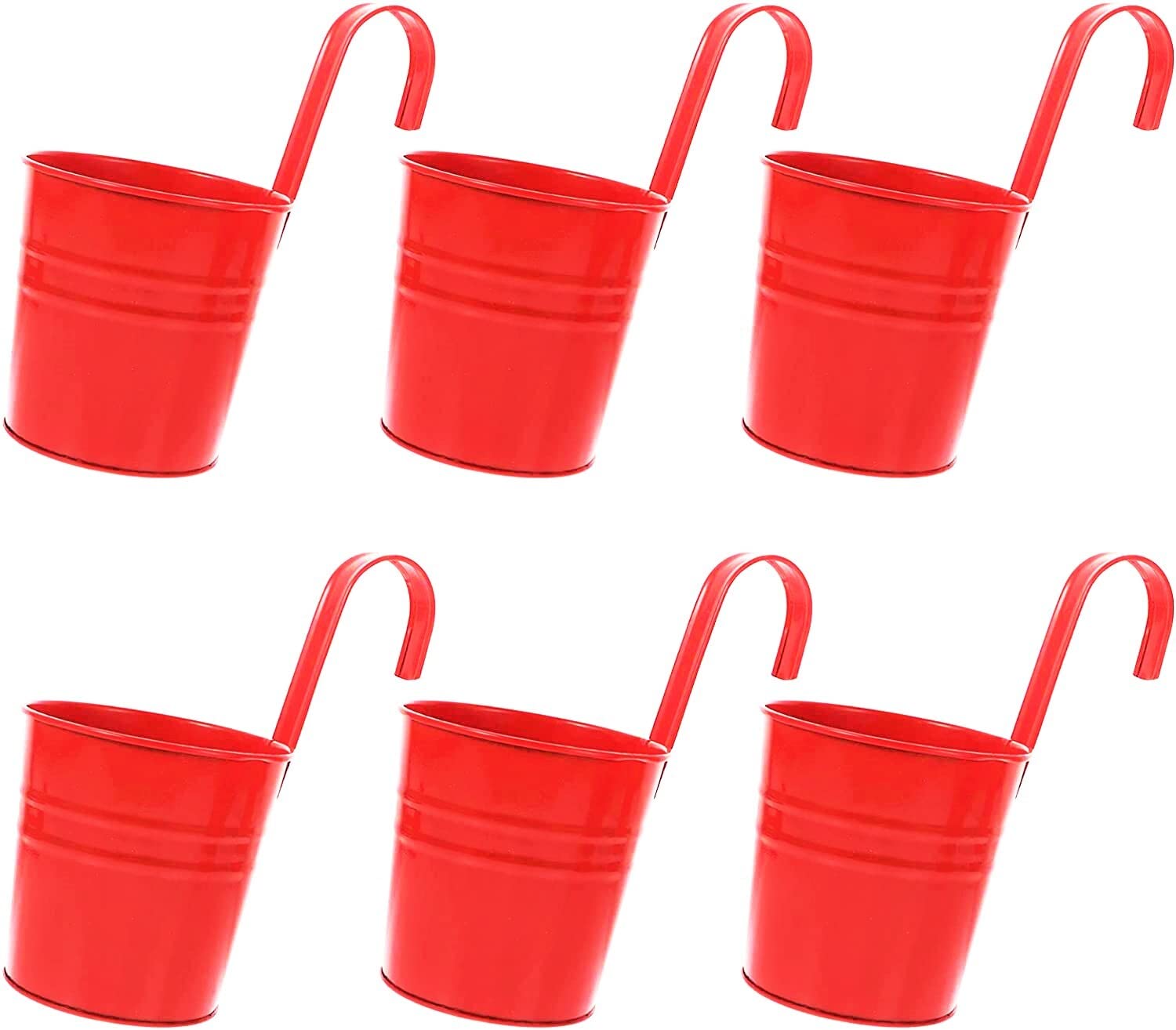 DRULINE Set 6 Vasi Sospesi In Metallo Rosso | Con Ganci Rimovibili | Per Balcone, Ringhiera E Interni | 9-13 Cm