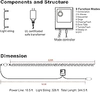 Vista 4 de WATERGLIDE Guirnalda de 1000 luces LED de Navidad, 328 pies de cable verde, luces LED decorativas tipo hada con control remoto y 8 modos, resistente