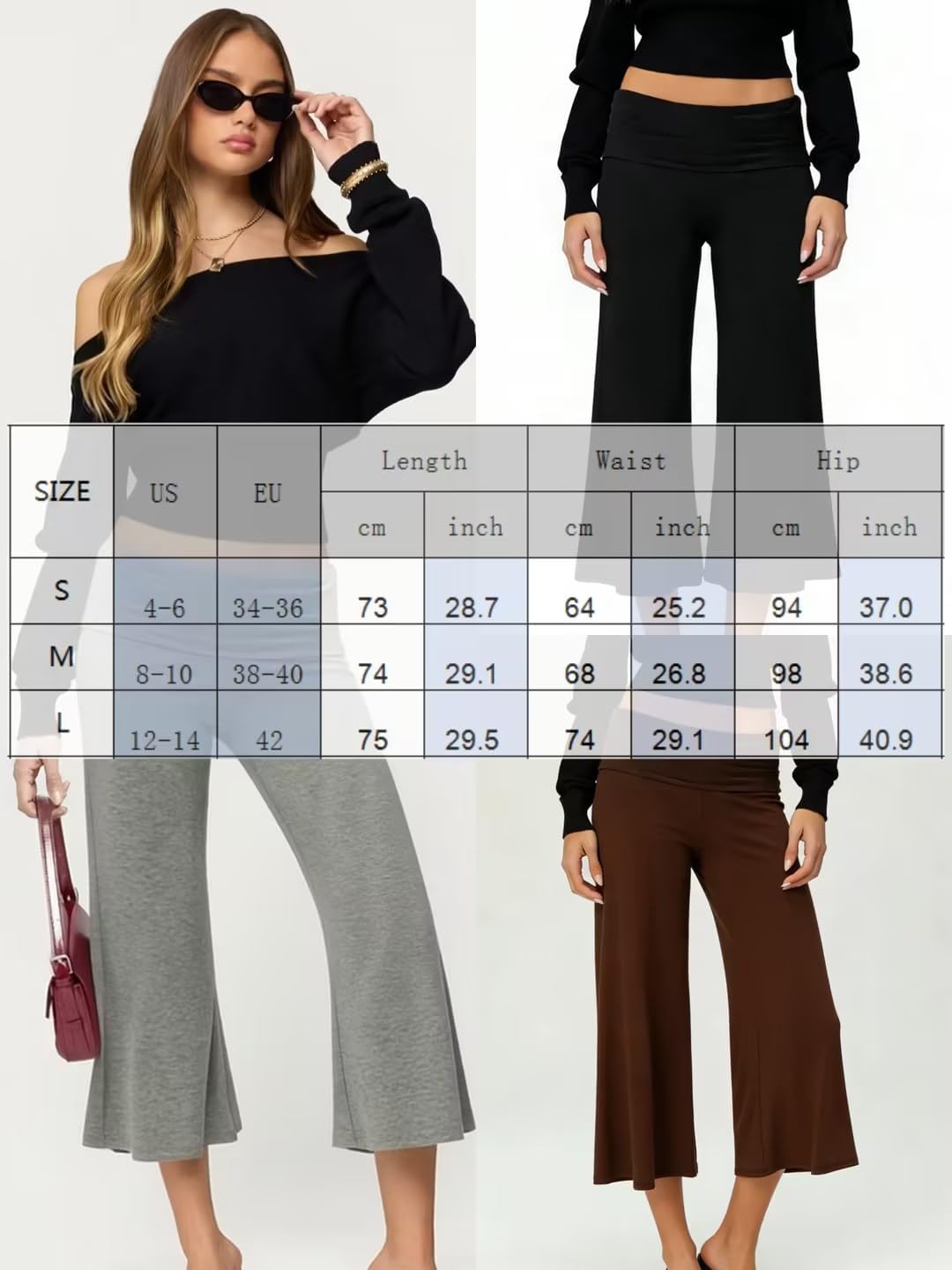 Women Fold Over Gaucho Pants Flowy Low Rise Wide Leg Capri Pants Y2K Foldover Gauchos Cropped Yoga Lounge Bottoms