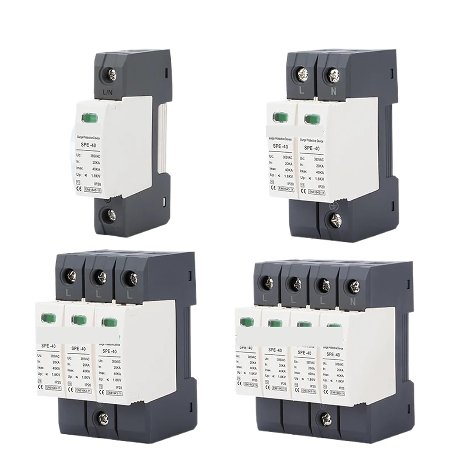2P 3P 4P 20KA 40KA T2 275V 385V 500V 600V 1000V AC DC SPD Surge Low-Voltage Arrester Device 1Pcs(20KA 600VDC)