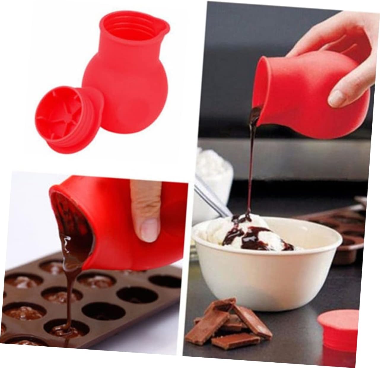 Red Eco-friendly Silicone Chocolate Jar Melt Pot for Sauces Salad Dressings