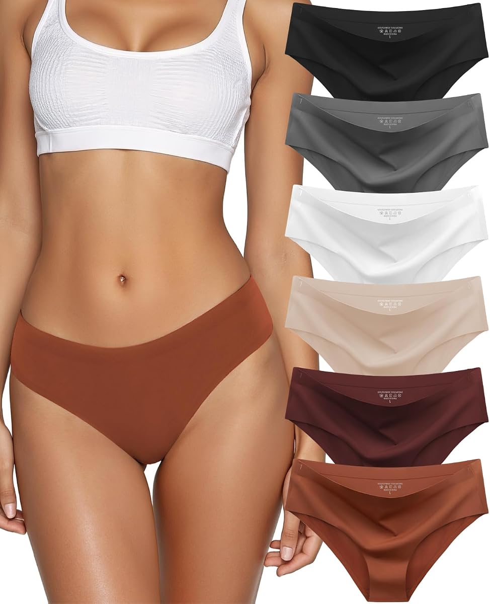 Seamless Underwear for Women No Show Low Rise Bikini Panties 6 Pack