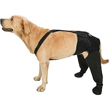 COODEO Dog Paw Protector with Hind Leg Sleeve, Waterproof Anti-Licking Dog Sock with Non-Slip Bottom, Rear Leg Recovery Cover for Wounds, Hot Spots, Skin Irritation & Outdoor Use Black, L