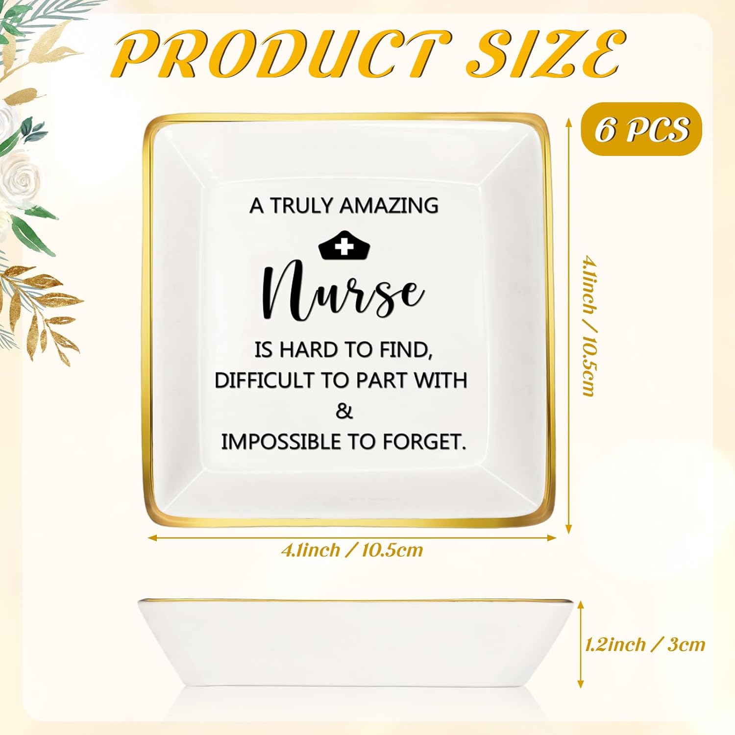 Suzile 6 Pcs Nurse Gifts for Women Nurses Appreciation Gifts CNA Trinket Dish Ceramic Ring Jewelry Tray Sign Jewelry Dish (Nurse Style)