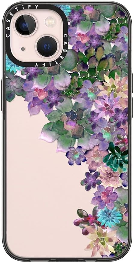 CASETiFY Compact iPhone 13 Case - My Succulent Garden (Clear Black)