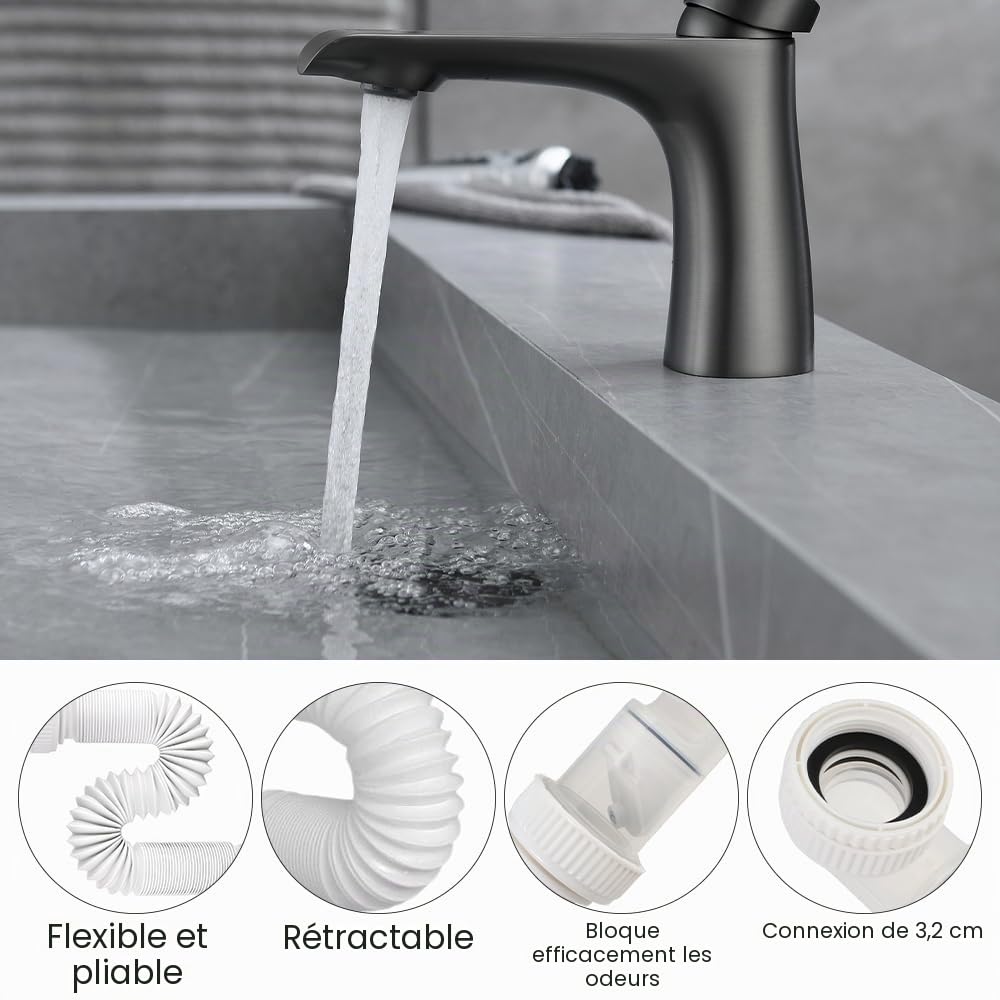 G1 1/4 zoll Siphon Lavabo Evier Cuisine Set, Siphon Plastique Gain de Place, Syphon Salle, Evacuation Evier Adaptable en à l'épreuve des Odeurs, Tuyau de Vidange Flexible Universel pour Salle