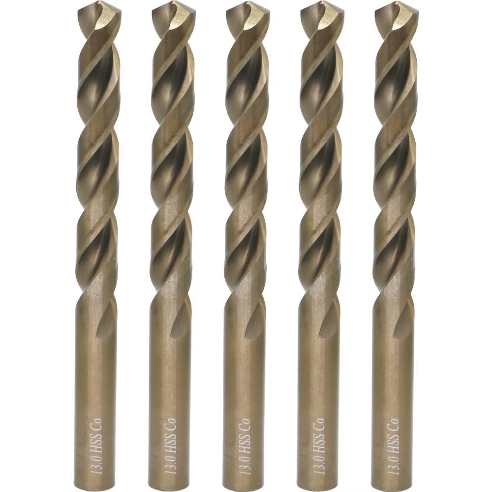 Set di Punteruoli per Trapano M35 al Cobalto, 13 mm, 5 pezzi, per Metalli Duri come Acciaio Inossidabile, Ghisa, Eccezionale Resistenza al Calore, Metrico 5% Cobalto M35, Grado HSS-CO, Design a Gambo
