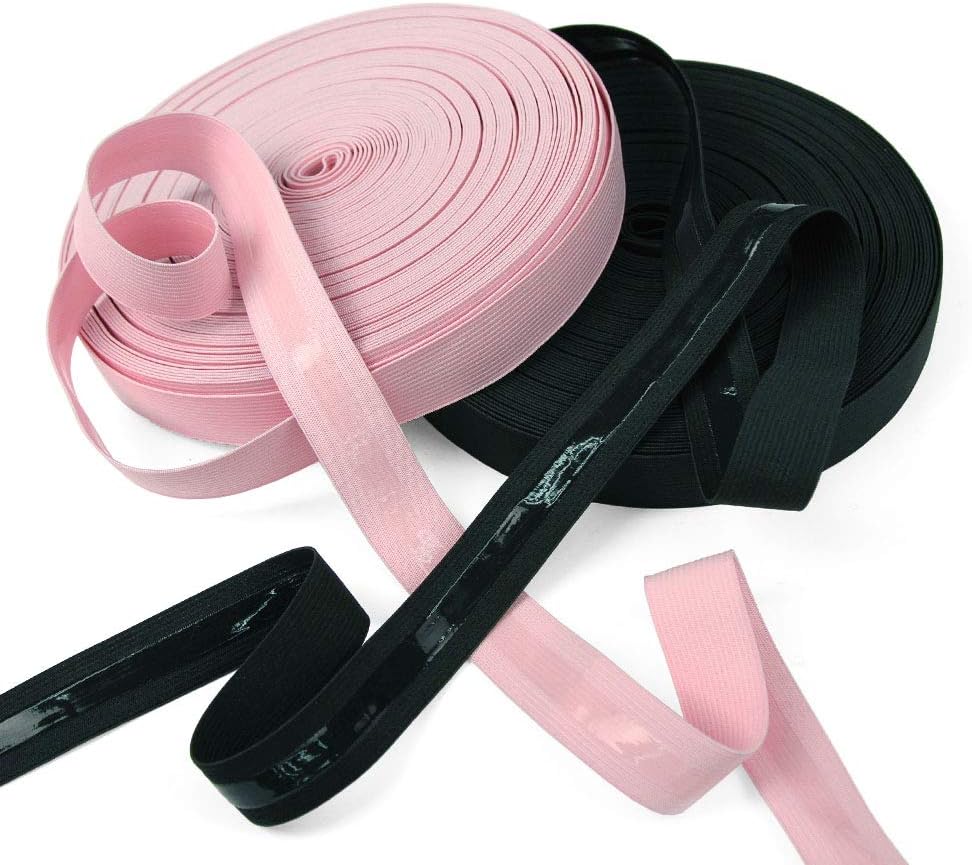 25 Yard Roll of 1" Wide Baby Pink Knitted Elastic with Clear Gripping Siliconee