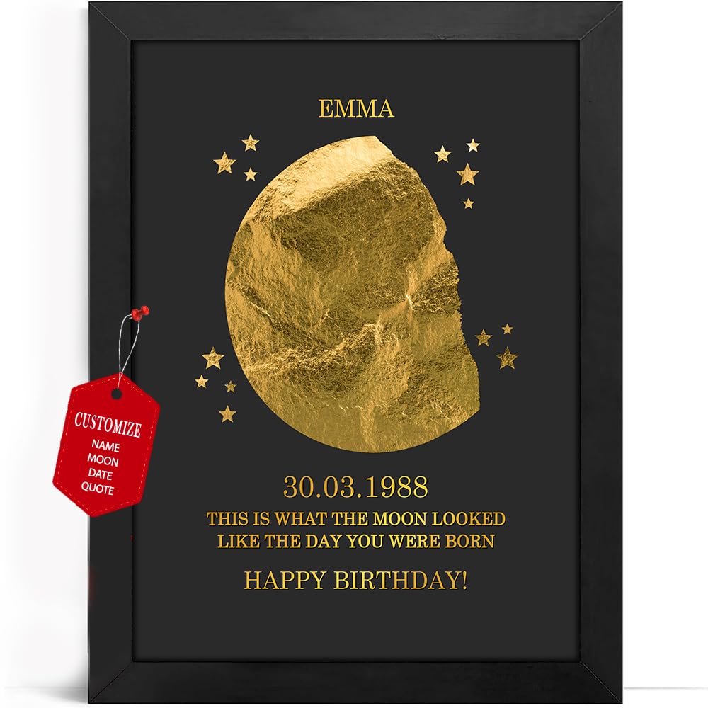 NAREDACustom Moon Phase Picture Poster, Custom Art Real Moon Phase, What The Moon Looked Like when you were born, Personalized Moon Phase Gifts for Couple Anniversary Birthday Gift Moon Phase Art