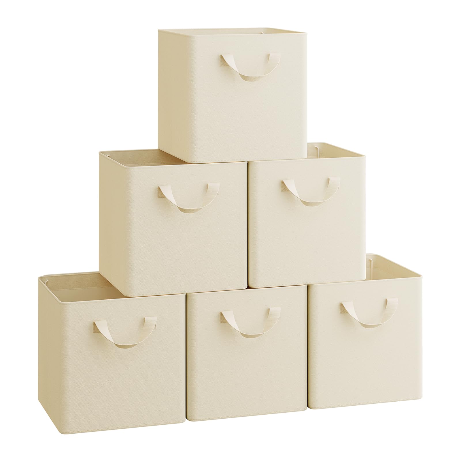 WOLTU Fabric Storage Boxes Set of 6, Collapsible Cube Baskets with Handles and Metal Frame, Wardrobe Organisers for Living Room, Study, Bedroom, Linen, Cream, 32x32x31cm โ image 1