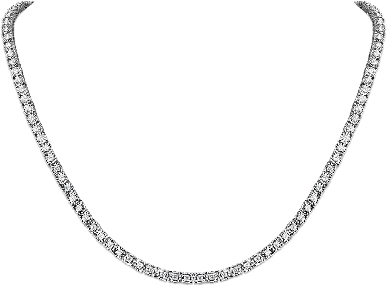 Belacqua 2 Carat Lab Grown Diamond Tennis Necklace Sterling Silver 16.5" 75% Coverage J-K I1-I2 Round 3.7mm Gift Box