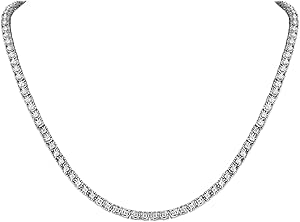 Belacqua 2 Carat Round Lab Grown Diamond Tennis Necklace in Sterling Silver, 16.5 Inches