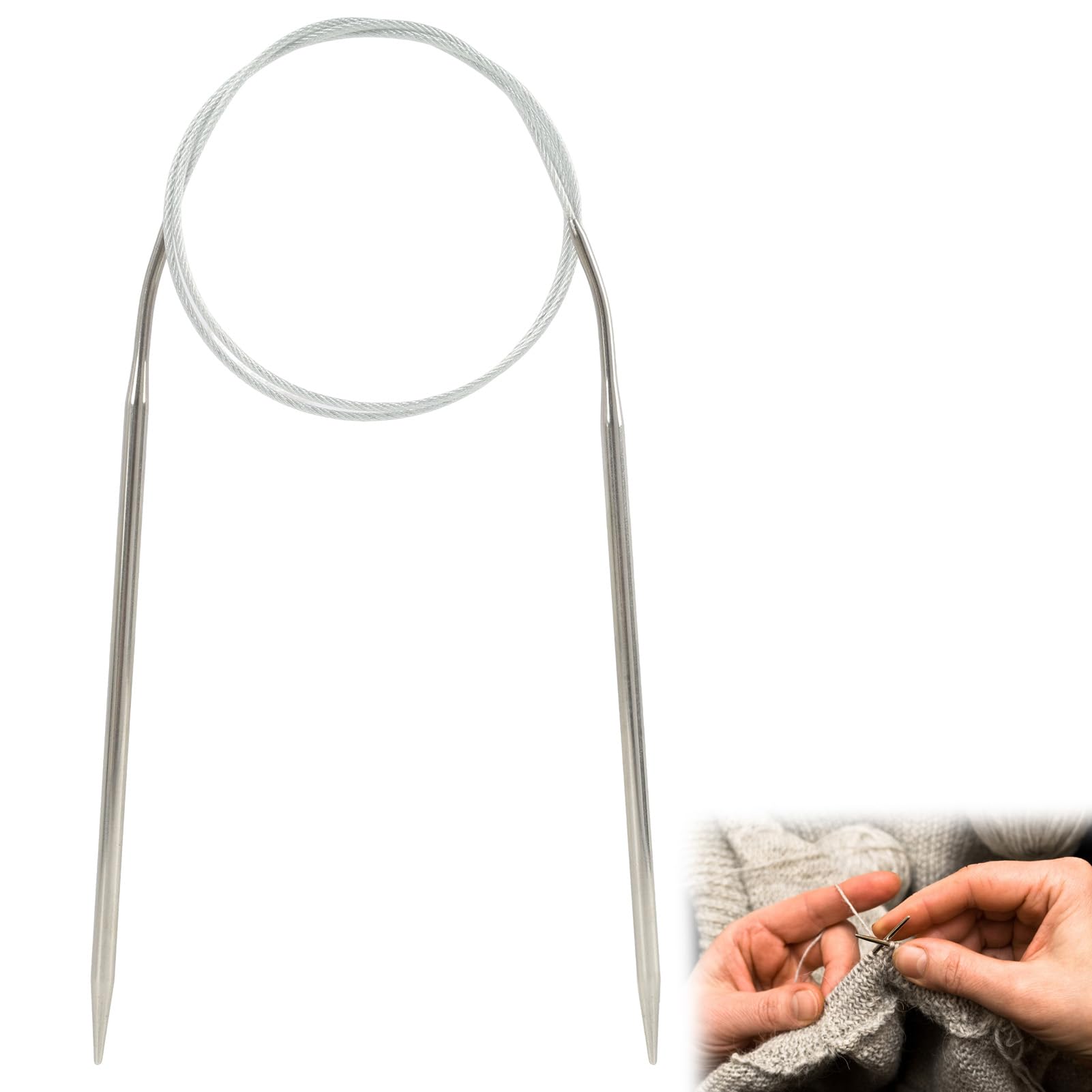 Cateye Silver 4Mm Circular Knitting Needles 80Cm Long, Stainless Steel Circular Needle With Flexible Cable, Fixed Round Knitting Pins For Blanket Scarf Hats, Knitting Needles Cable Needles For Knitting Projects