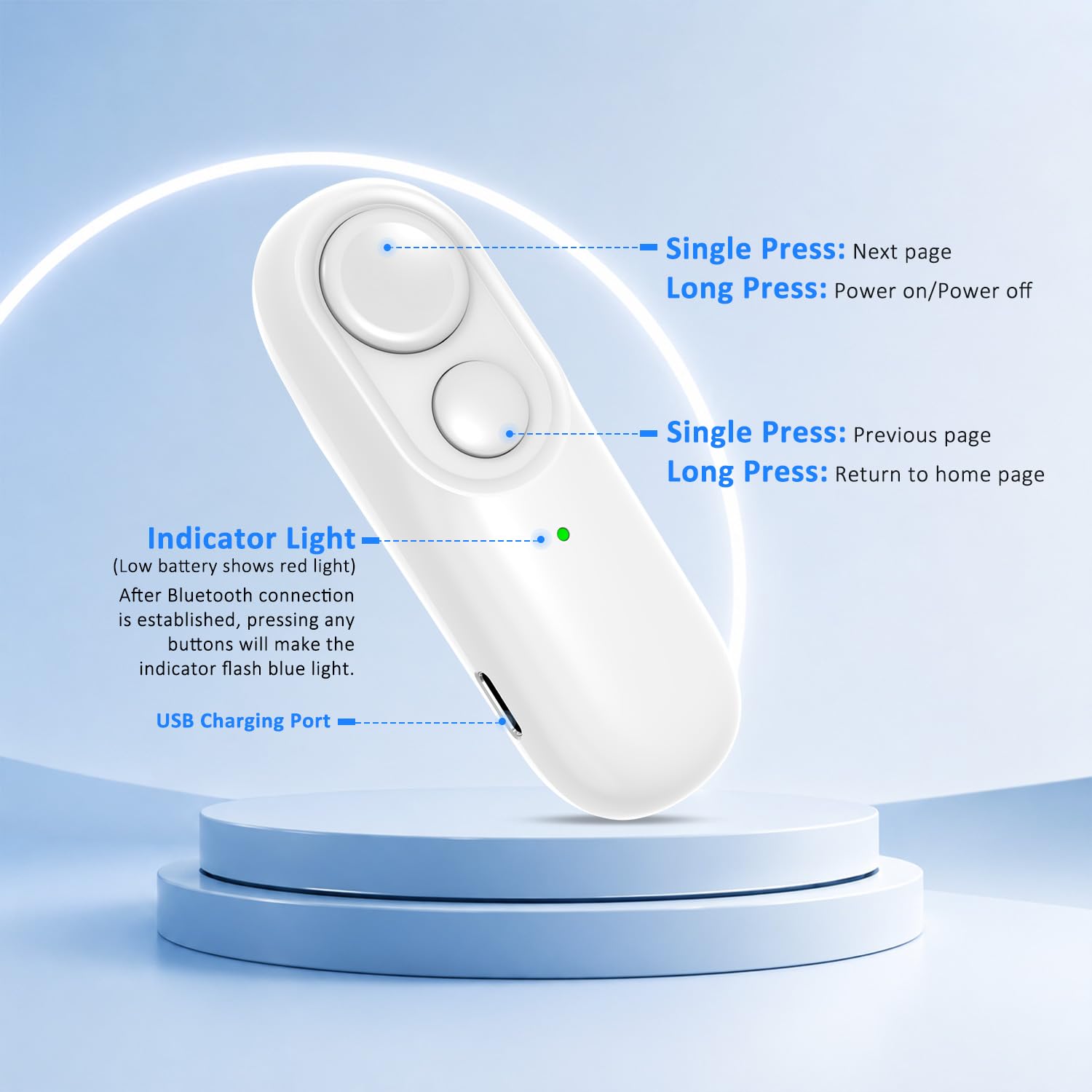 Télécommande Tourne Page Bluetooth pour Kobo, Blanc