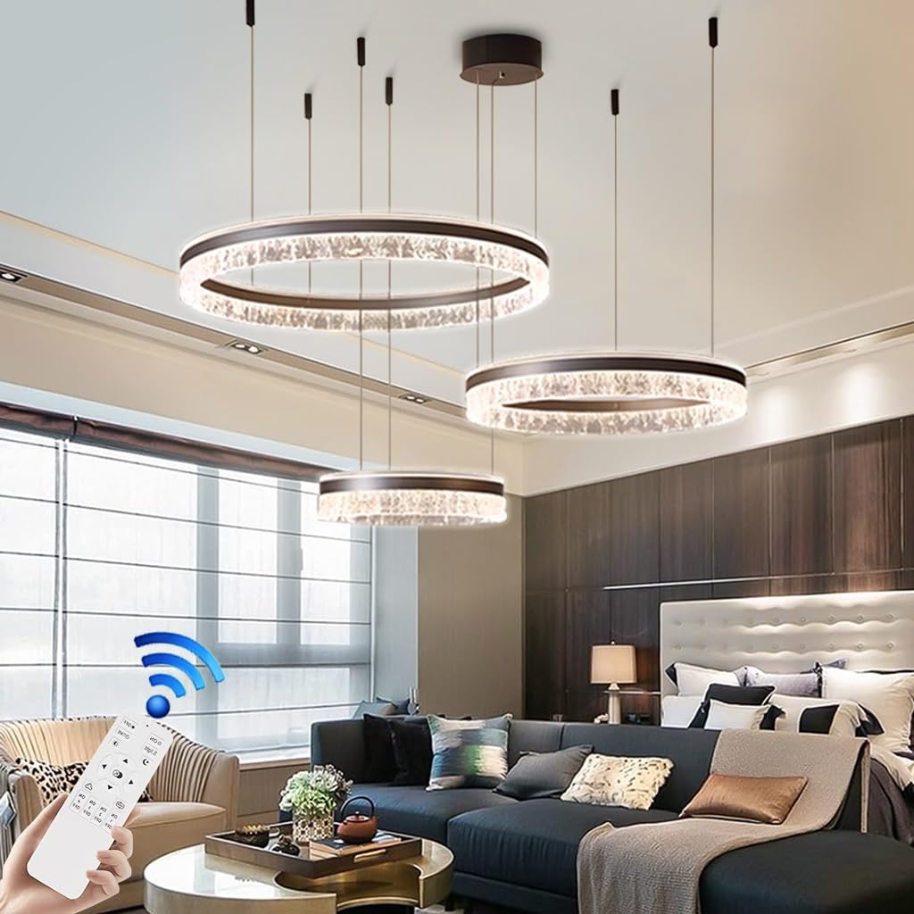 Lustre anneau moderne LED pour restaurant et grand salon chaleureux