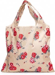 MOLOVA 1 Pcs Reusable Grocery Bags, Foldable & Waterproof Tote Bags, Unique Pattern Ideal Gift for Women, Machine Washable Extra 33LBS Durable for Shopping & Travel (Rose)