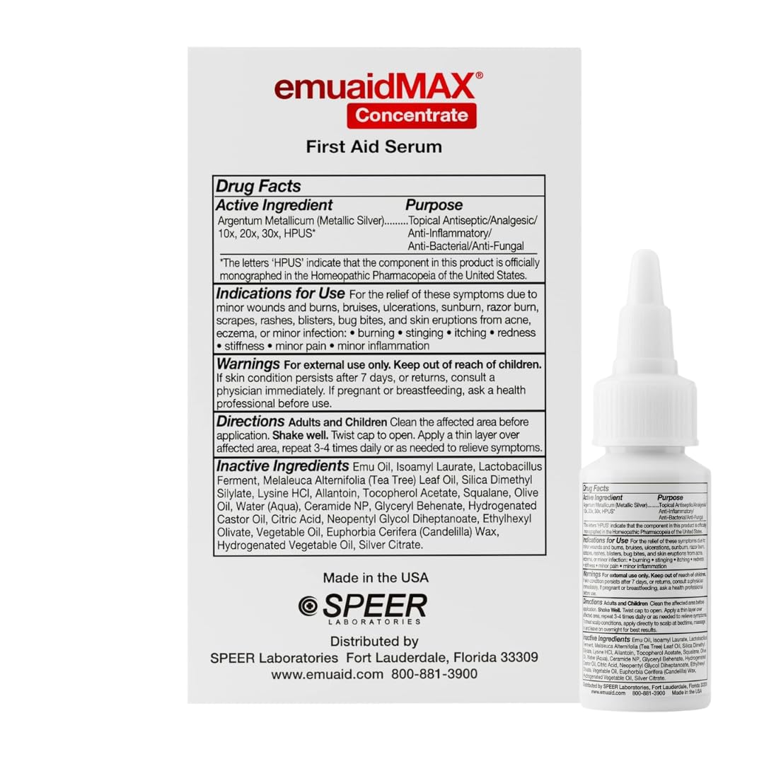 Generic EmuaidBrand EMUAIDMAX Concentrate First Aid Serum, 1oz(30 ml), Easy-to-Apply, For Psoriasis, Eczema, Nail Fungus, Folliculitis and Seborrheic Dermatitis, White