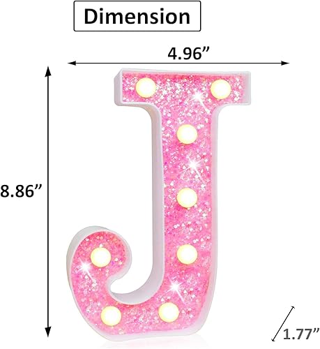 Miniatura 6 de Letras rosas iluminadas, letras del alfabeto con purpurina, letras LED de marquesina de color rosa, funcionan con pilas, para iluminar por la noche,